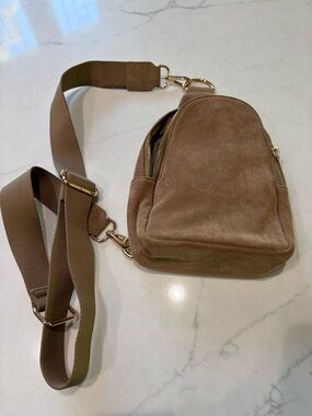Social Threads Suede Mini Crossbody Sling Bag in Brown